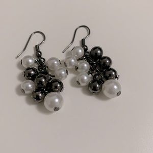 Drop earrings with plastic beads. White and black